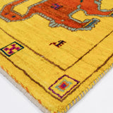 ライオンラグ ギャッベ 60x90cm ペルシャ絨毯 ウール 黄色 オレンジ 手織り 玄関マット