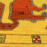 ライオンラグ ギャッベ 60x90cm ペルシャ絨毯 ウール 黄色 オレンジ 手織り 玄関マット