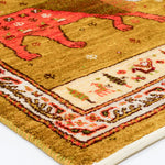 二頭のライオンが印象的なギャッベ、シーラーズ産高品質ウールの小型手織り絨毯