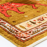 二頭のライオンが印象的なギャッベ、シーラーズ産高品質ウールの小型手織り絨毯