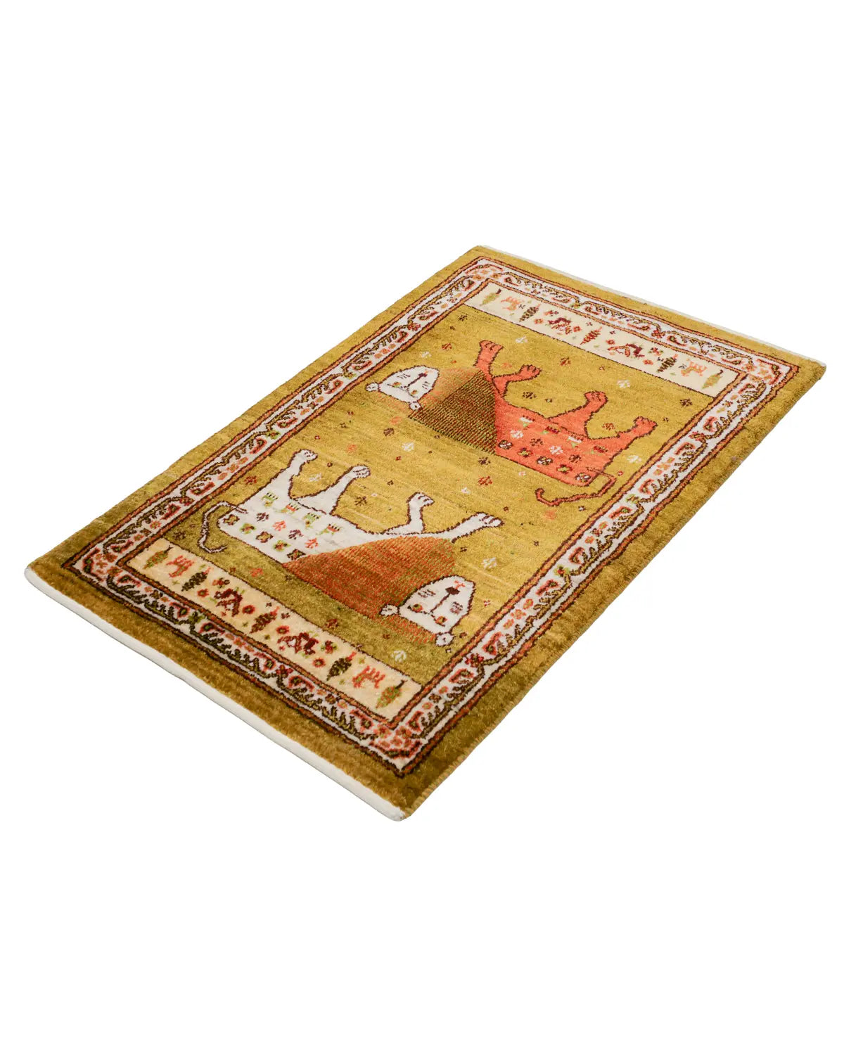 ライオンラグ、シーラーズ地方手織り・高密度ウール使用の玄関サイズ絨毯