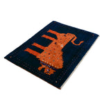 ライオンギャッベ シーラーズ産 ウール 67x88cm ブルー 青 手織り 玄関マット