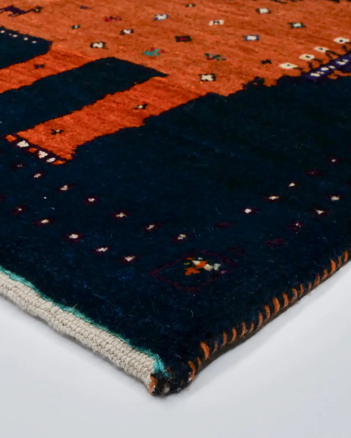 ライオンギャッベ シーラーズ産 ウール 67x88cm ブルー 青 手織り 玄関マット