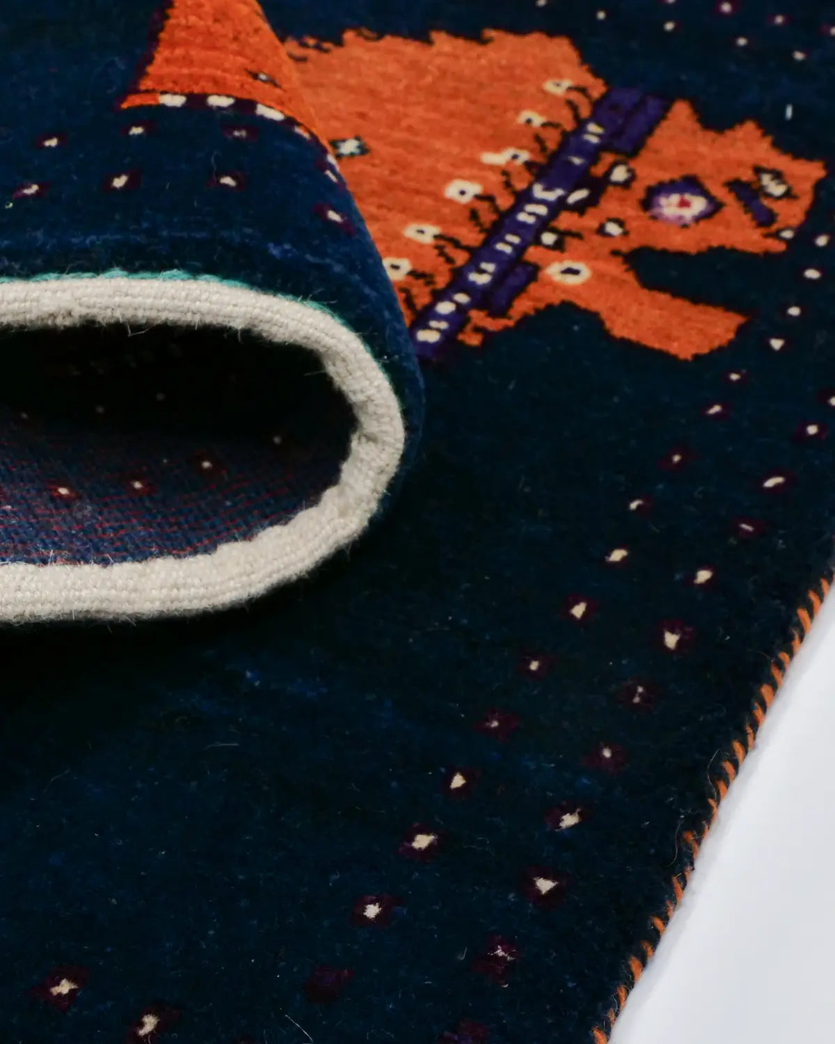 ライオンギャッベ シーラーズ産 ウール 67x88cm ブルー 青 手織り 玄関マット