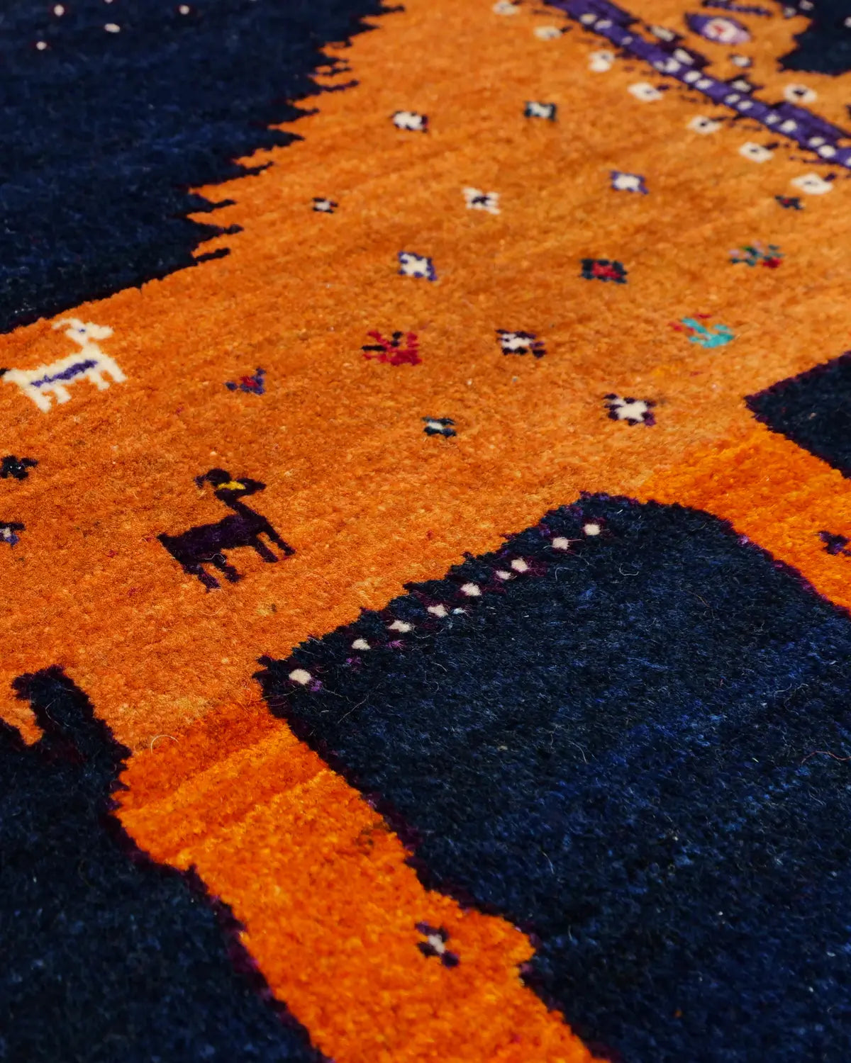 ライオンギャッベ シーラーズ産 ウール 67x88cm ブルー 青 手織り 玄関マット