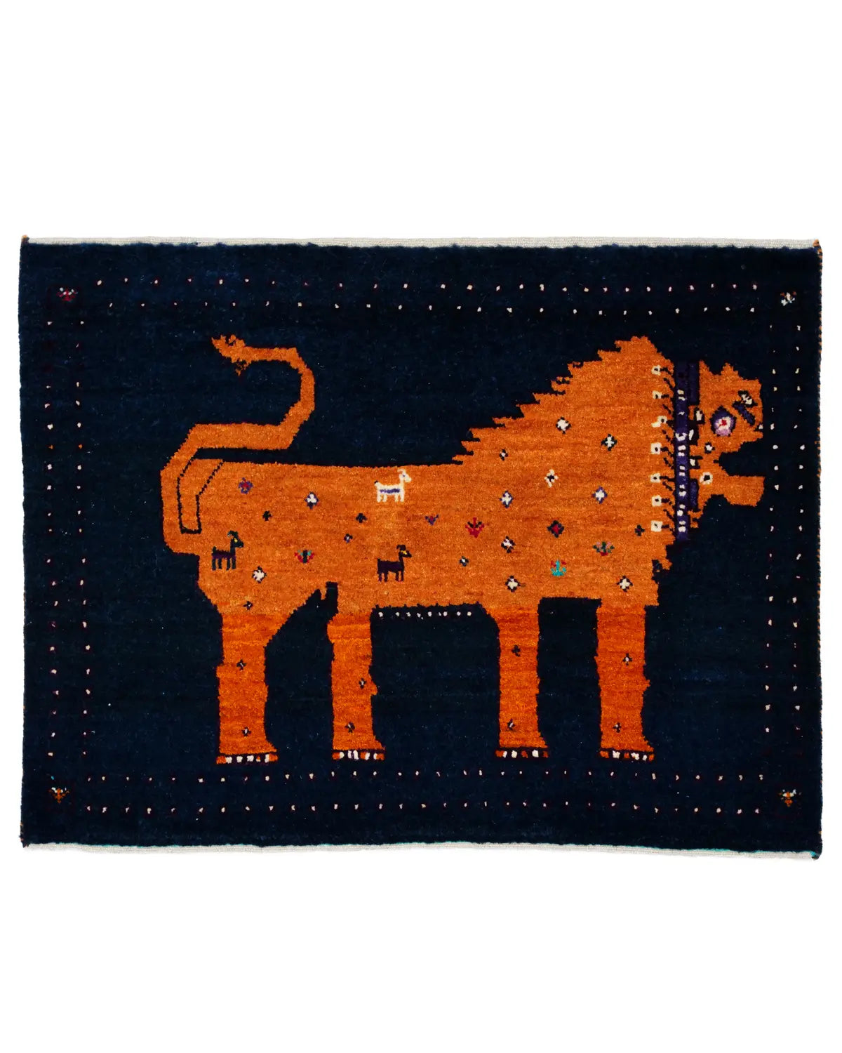 ライオンギャッベ シーラーズ産 ウール 67x88cm ブルー 青 手織り 玄関マット