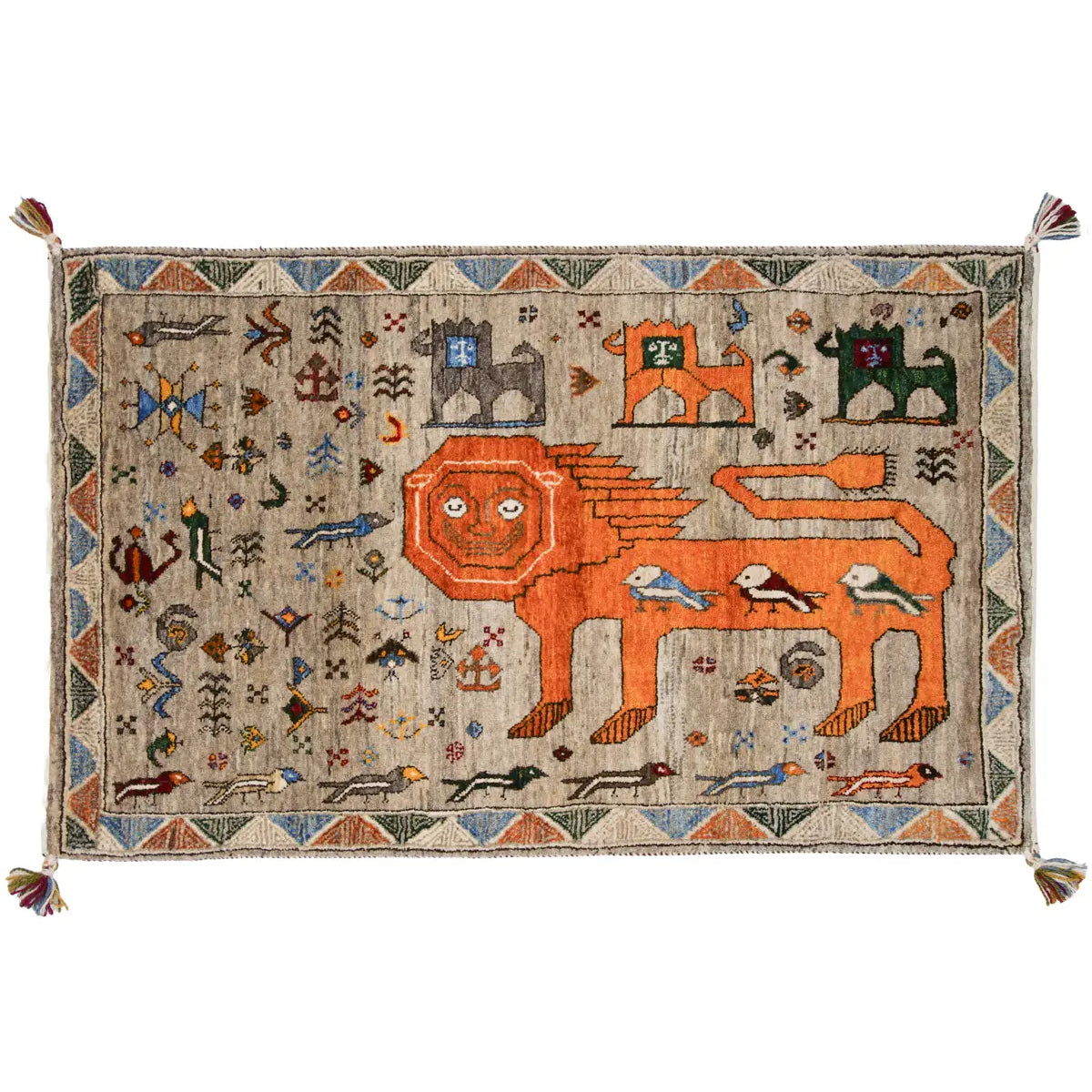 シーラーズ産ウール手織りライオンギャッベ オレンジライオン