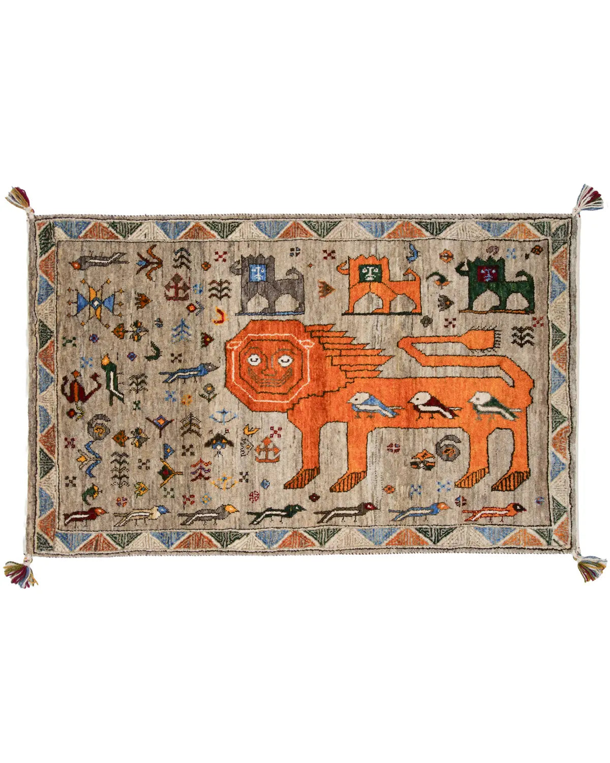 シーラーズ産ウール手織りライオンギャッベ オレンジライオン