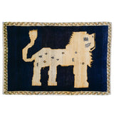 シーラーズ産ウール手織りペルシャ絨毯 ライオンギャッベ ネイビー