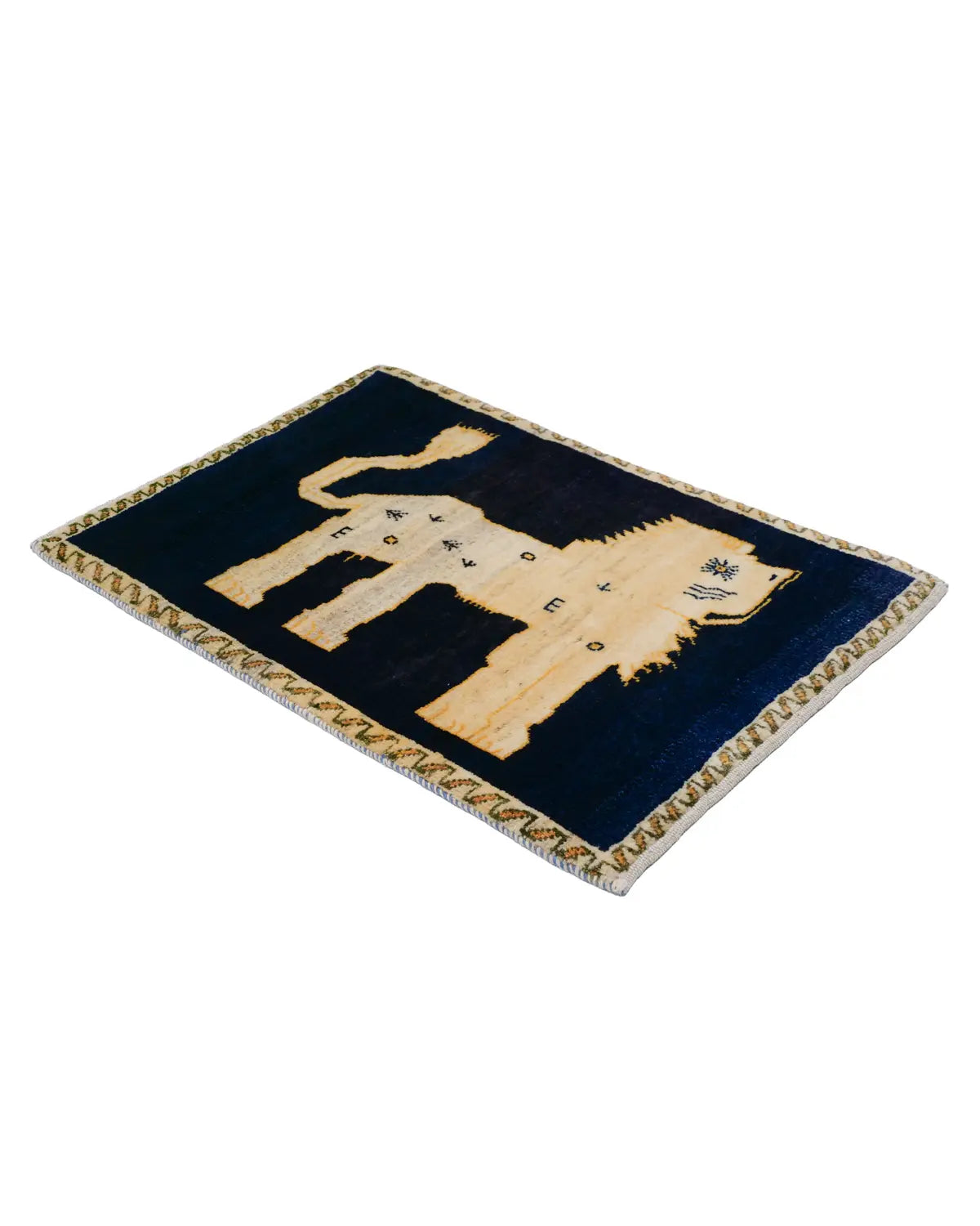 ウール手織り絨毯 ペルシャギャッベ ホワイトライオン