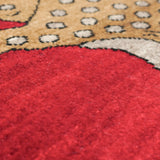 赤地にサングラスをかけたヒョウが描かれた、シーラーズ産の手織りウールラグ ライオンギャッベ 65×93cm 玄関マット