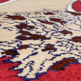 ペルシャ絨毯 シーラーズ産 ライオンギャッベ 赤地にベージュのライオン 手織り ウール製 約70×95cm 厚み約2cm