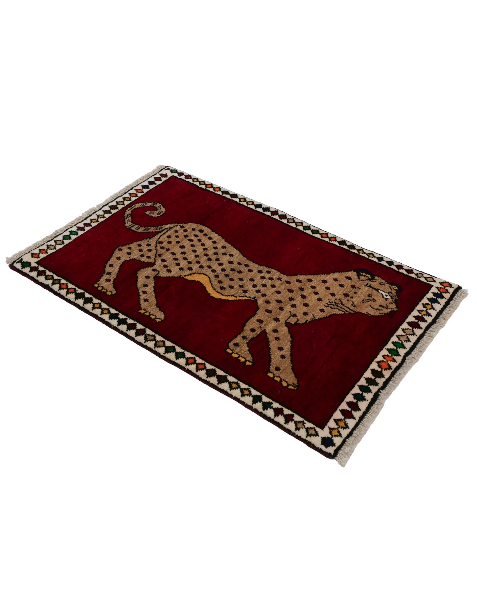 ライオンギャッベ 約65×100cm 赤 ヒョウ タイル ウール 玄関マット ライオンギャッベ 約65×100cm 赤 ヒョウ タイル ウール 玄関マット