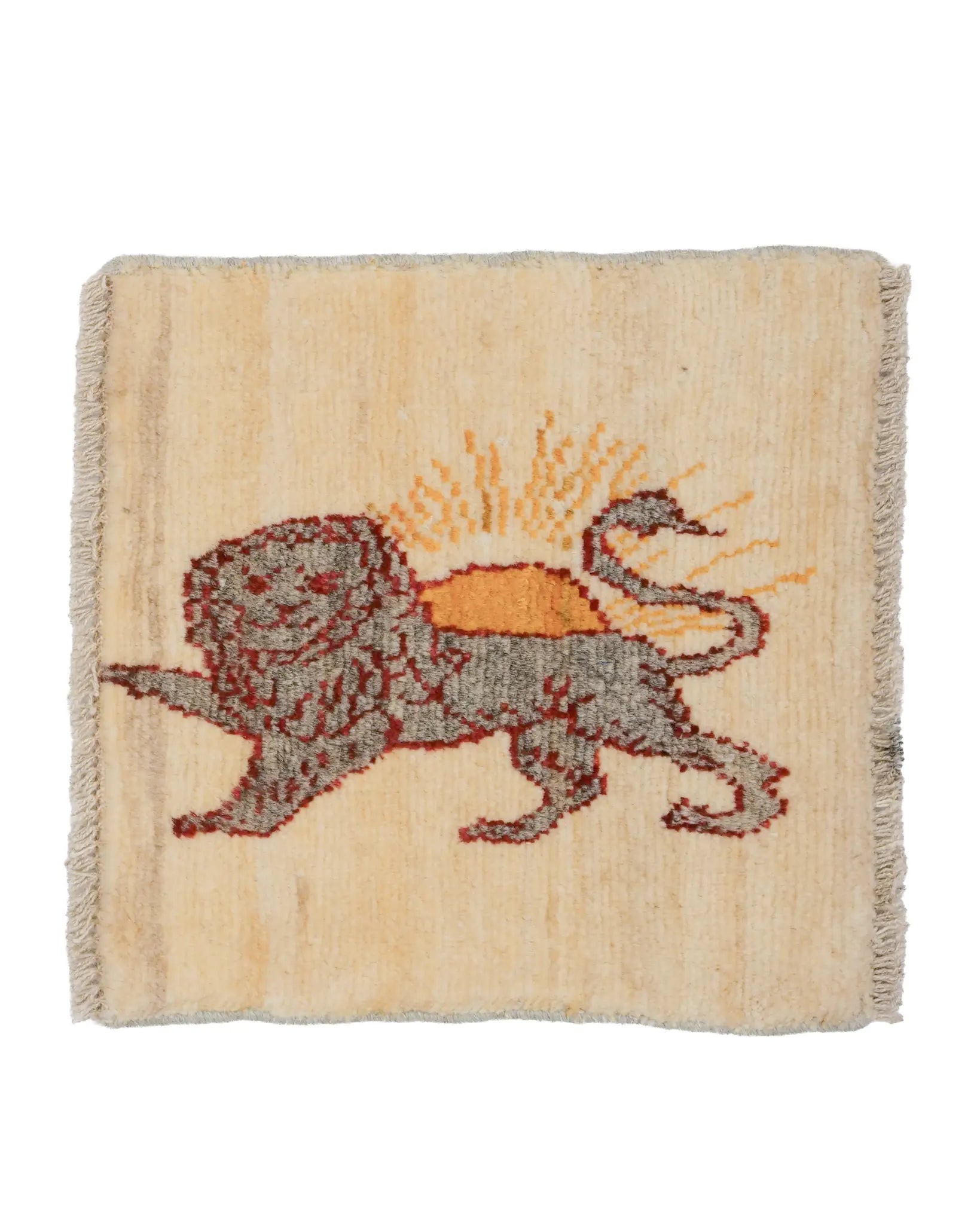 シーラーズ産ライオンラグ 手織りウールラグ 37×37cm