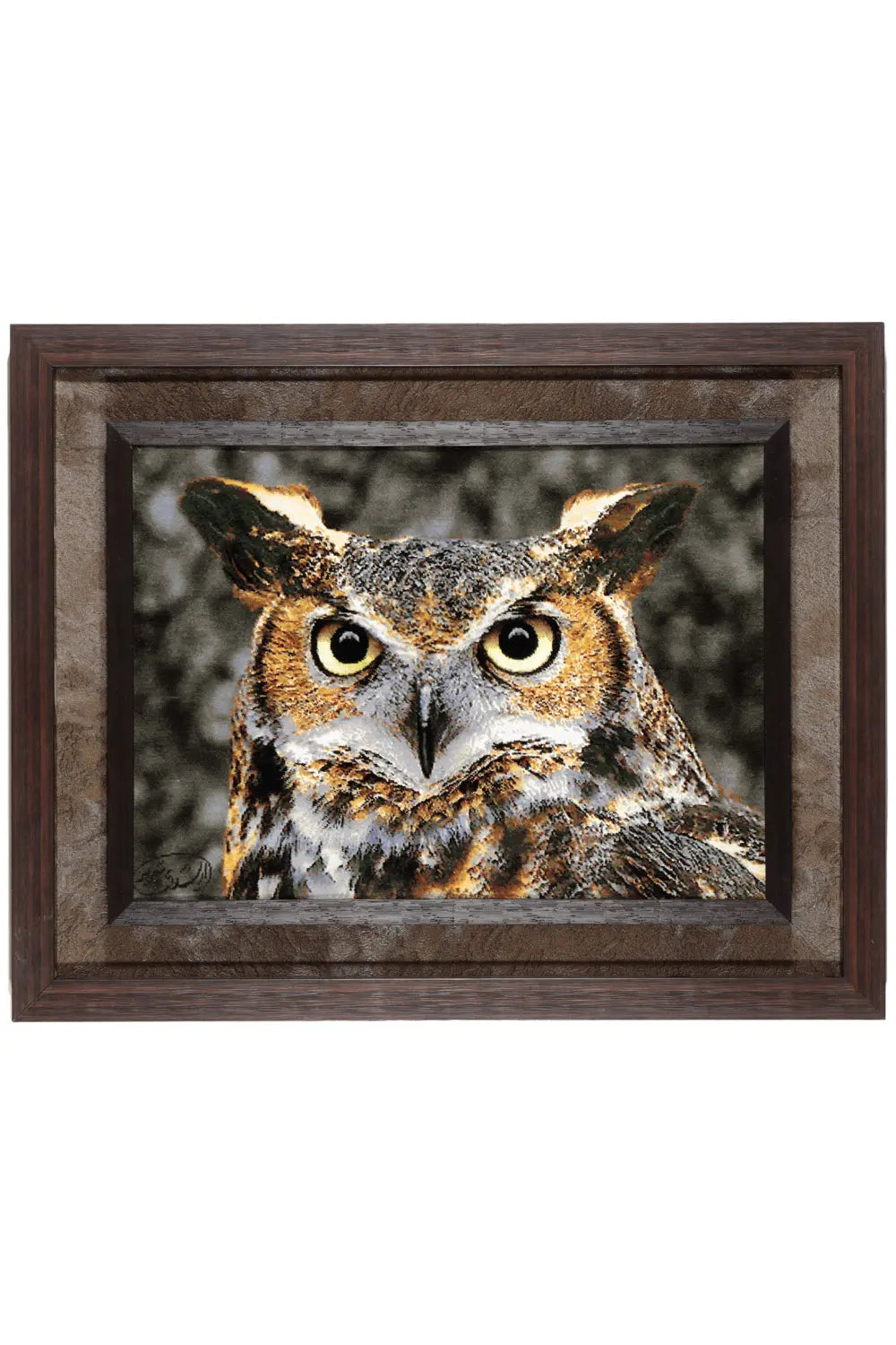 タブリーズ産 絵画絨毯 フクロウモチーフ ウール＆シルク 約45×65cm