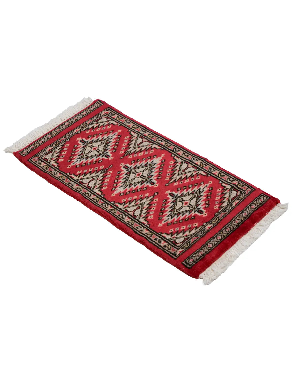 手織りパキスタン絨毯 ラホール産 ウール 30x60cm ランナー 細長 赤 レッド 