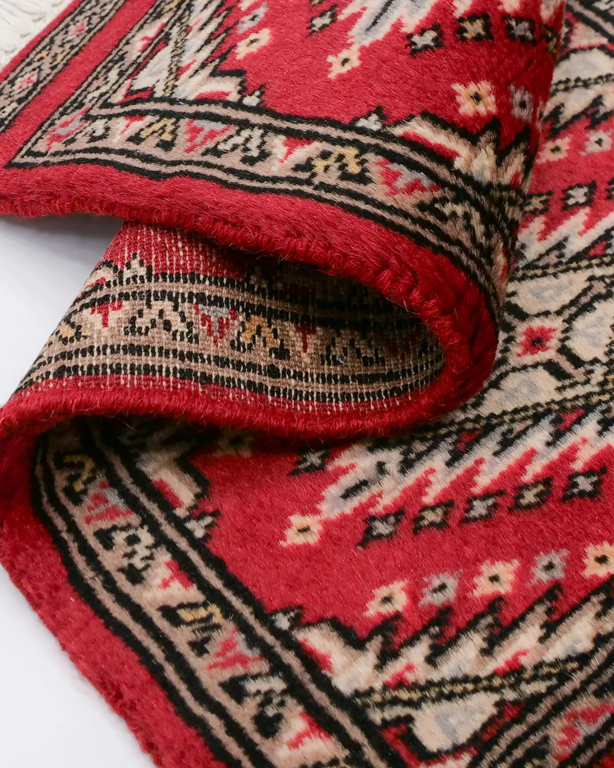 手織りパキスタン絨毯 ラホール産 ウール 30x60cm ランナー 細長 赤 レッド 