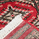 手織りパキスタン絨毯 ラホール産 ウール 30x60cm ランナー 細長 赤 レッド 