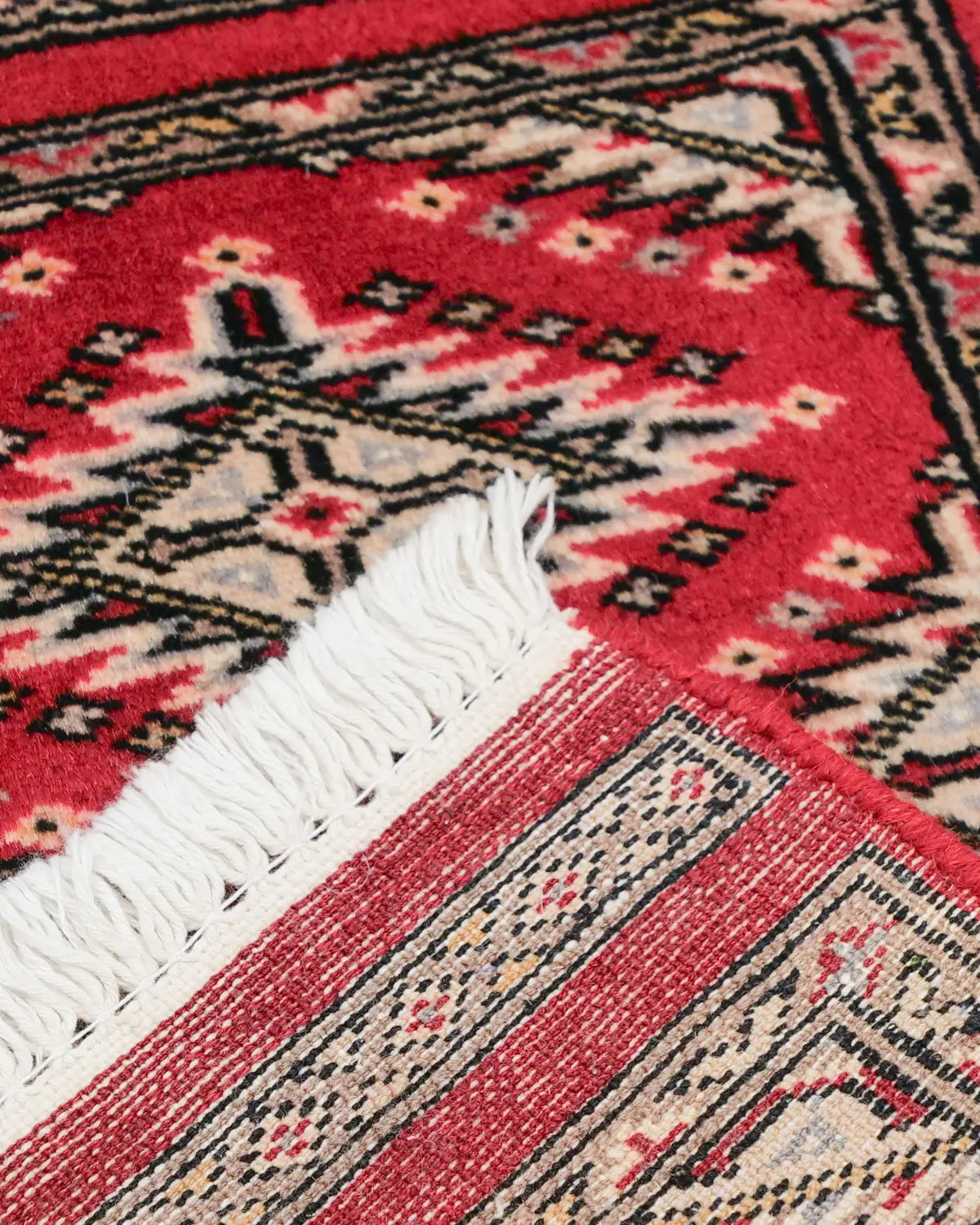 手織りパキスタン絨毯 ラホール産 ウール 30x60cm ランナー 細長 赤 レッド 