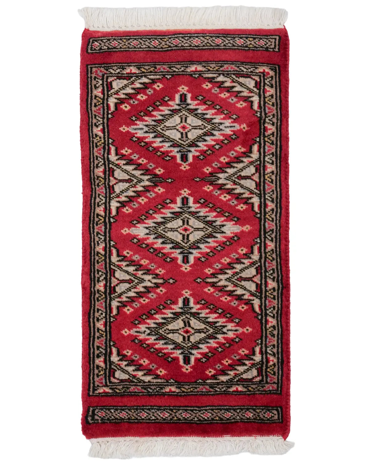 手織りパキスタン絨毯 ラホール産 ウール 30x60cm ランナー 細長 赤 レッド 