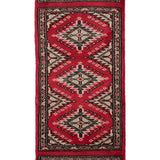 手織りパキスタン絨毯 ラホール産 ウール 30x60cm ランナー 細長 赤 レッド 