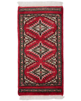 手織りパキスタン絨毯 ラホール産 ウール 30x60cm ランナー 細長 赤 レッド 