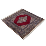 パキスタン絨毯 ラホール産 ウール 89x92cm 赤 レッド 正方形 手織り