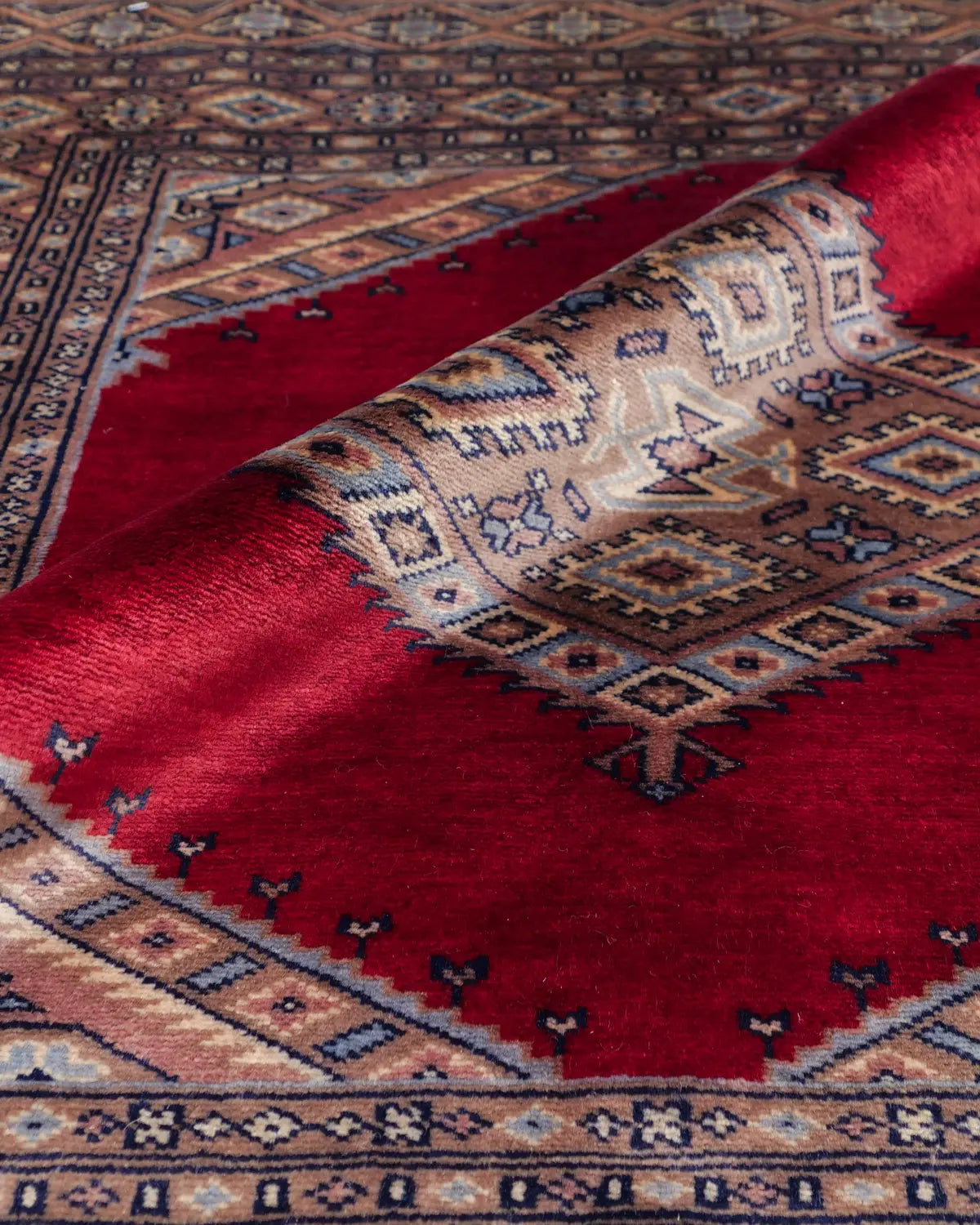 パキスタン絨毯 ラホール産 ウール 89x92cm 赤 レッド 正方形 手織り