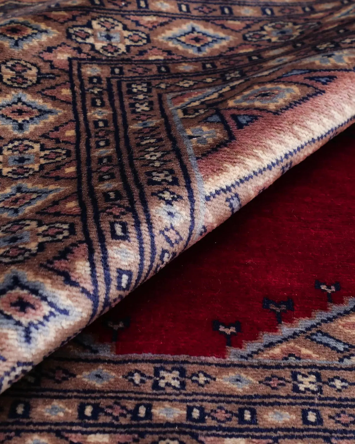 パキスタン絨毯 ラホール産 ウール 89x92cm 赤 レッド 正方形 手織り