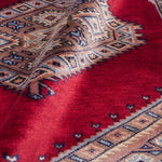 パキスタン絨毯 ラホール産 ウール 89x92cm 赤 レッド 正方形 手織り