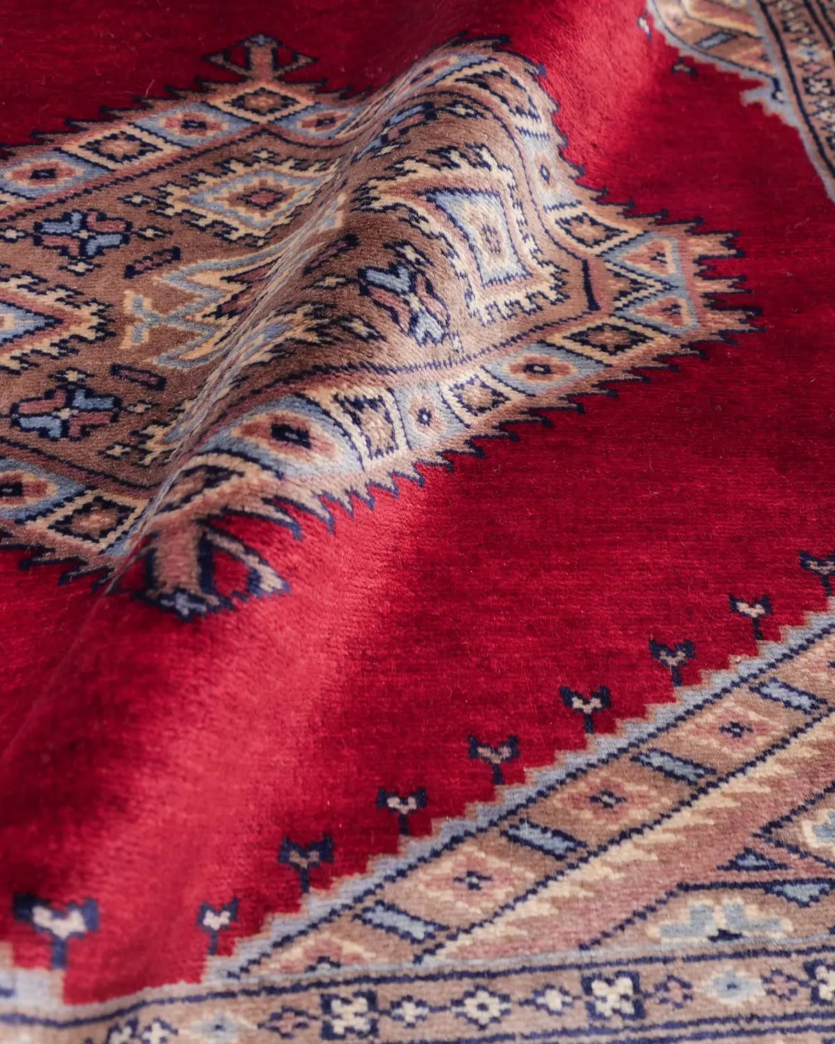 パキスタン絨毯 ラホール産 ウール 89x92cm 赤 レッド 正方形 手織り