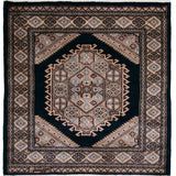 パキスタン絨毯 ラホール産 75x77cm 青 ネイビー 正方形 手織り