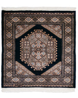 パキスタン絨毯 ラホール産 75x77cm 青 ネイビー 正方形 手織り