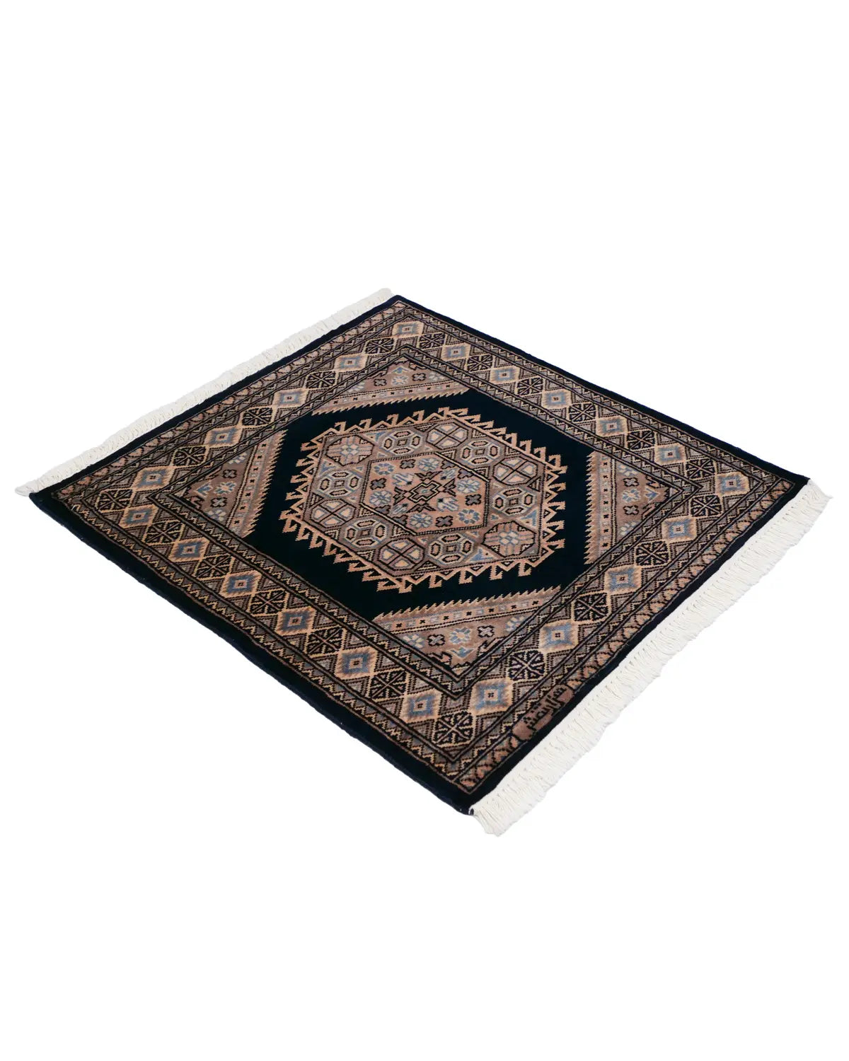 パキスタン絨毯 ラホール産 75x77cm 青 ネイビー 正方形 手織り