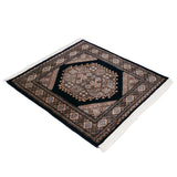 パキスタン絨毯 ラホール産 75x77cm 青 ネイビー 正方形 手織り