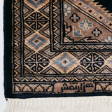 パキスタン絨毯 ラホール産 75x77cm 青 ネイビー 正方形 手織り