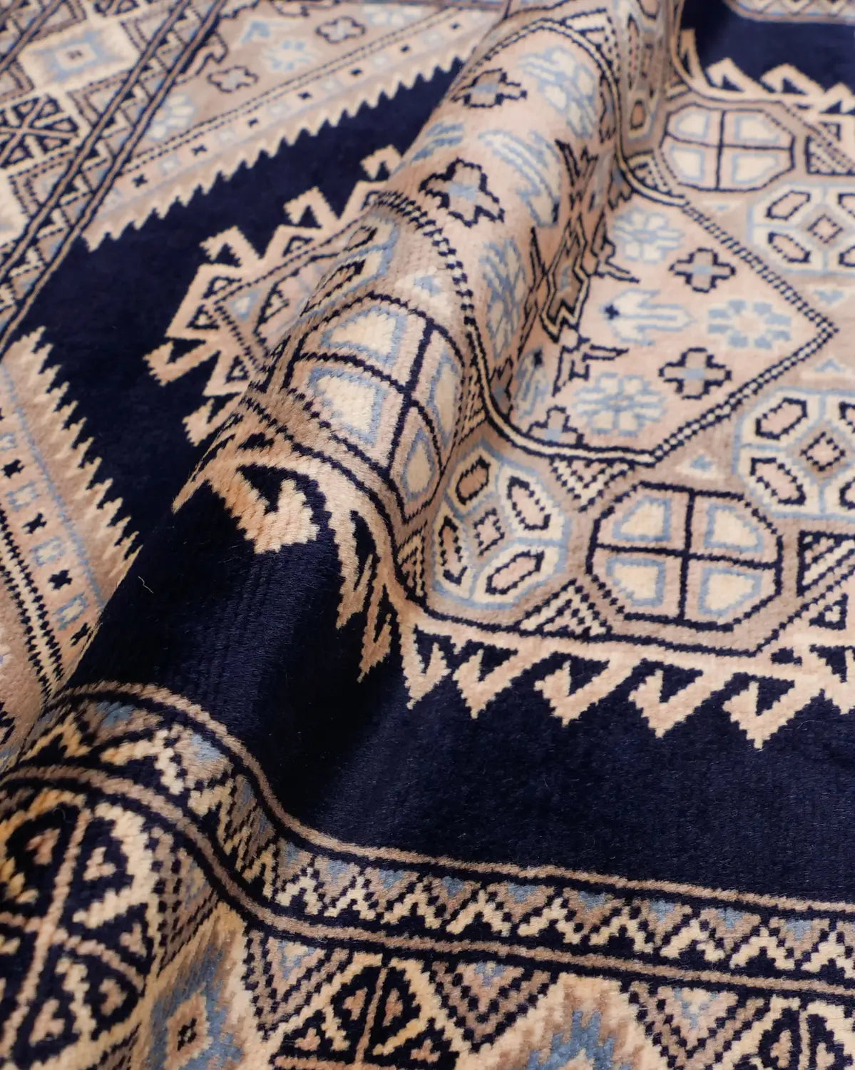 パキスタン絨毯 ラホール産 75x77cm 青 ネイビー 正方形 手織り