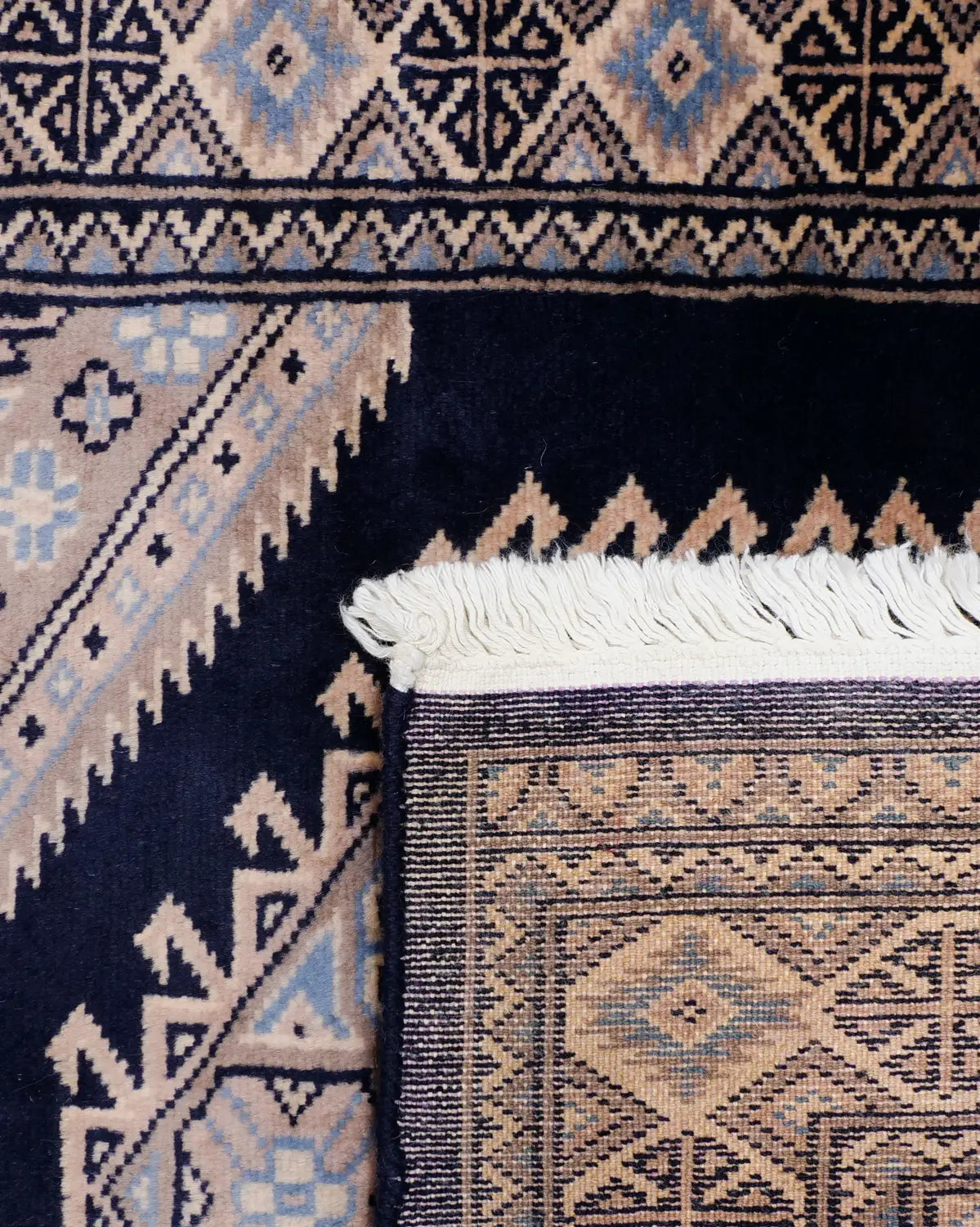 パキスタン絨毯 ラホール産 75x77cm 青 ネイビー 正方形 手織り