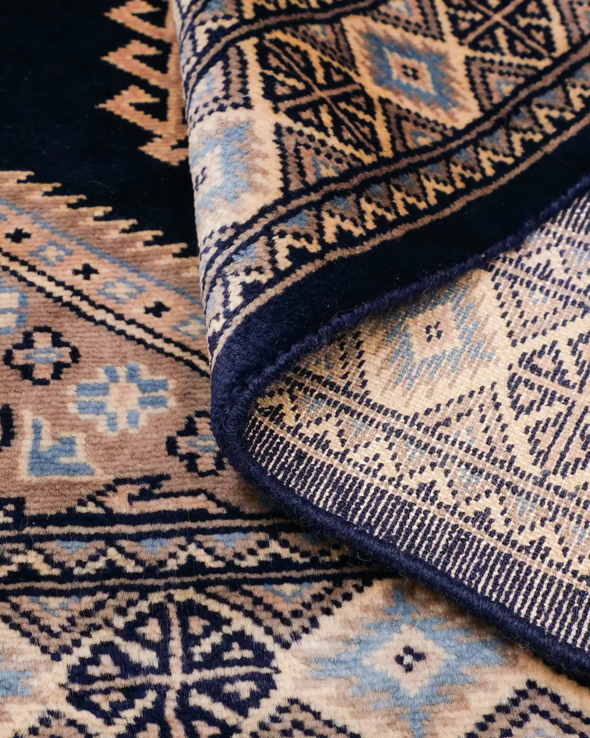 パキスタン絨毯 ラホール産 75x77cm 青 ネイビー 正方形 手織り