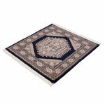 パキスタン絨毯 ラホール産 75x77cm 青 ネイビー 正方形 手織り