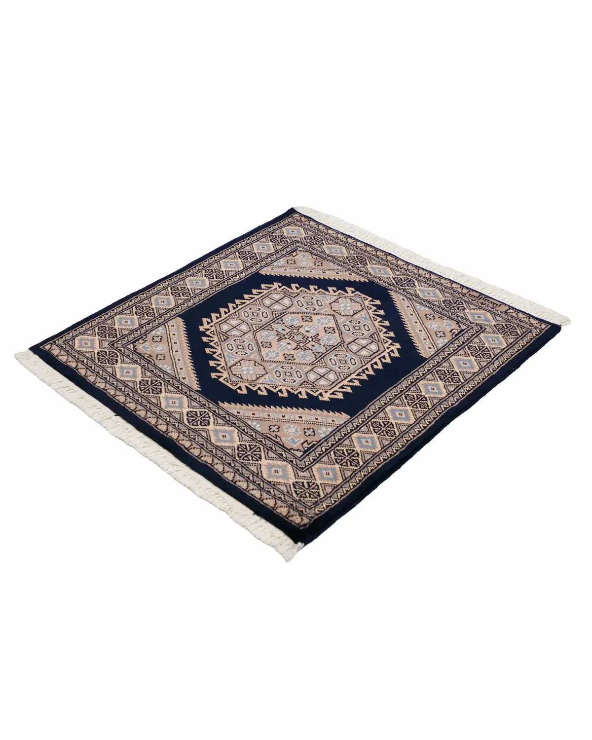 パキスタン絨毯 ラホール産 75x77cm 青 ネイビー 正方形 手織り