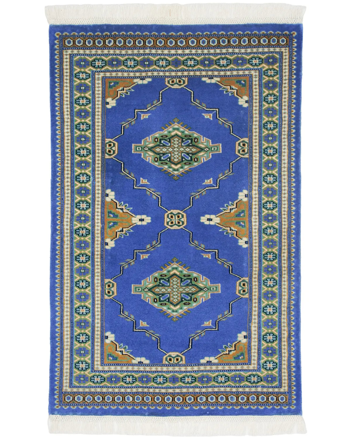 パキスタン絨毯 ファイン 62×98cm 青 玄関マット 手織り｜SATHI RUGS