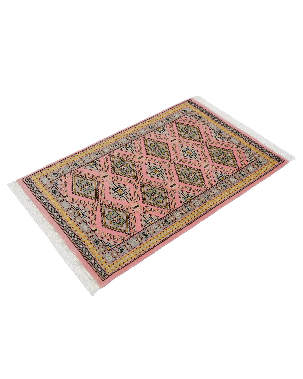 パキスタン絨毯 ファイン 61×95cm ピンク 玄関マット 手織り｜SATHI RUGS