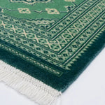 パキスタン絨毯 グリーン 玄関マット 縁とフリンジ