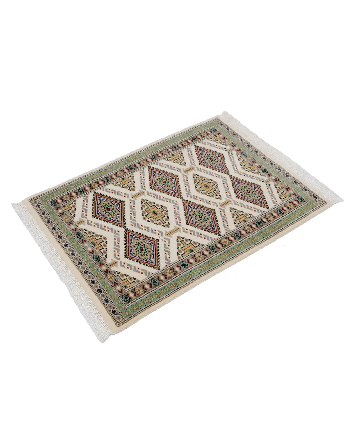 パキスタン絨毯 ファイン 63×88cm 白 玄関マット 手織り｜SATHI RUGS