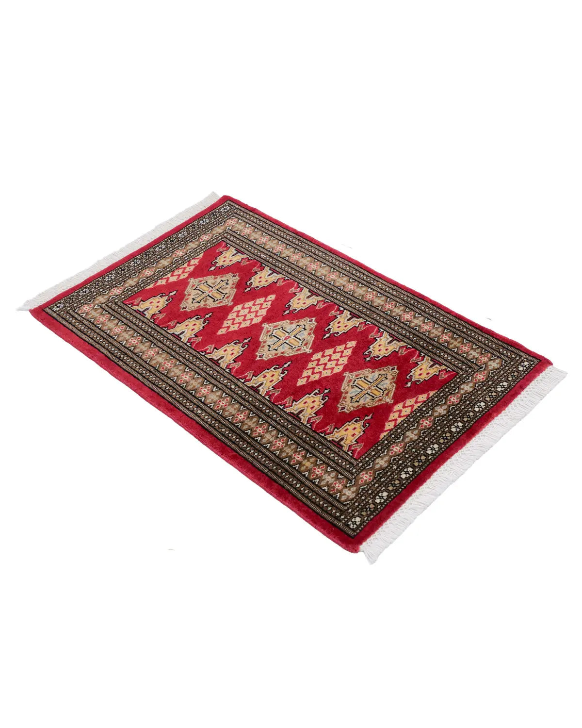 パキスタン絨毯 レッド 玄関マット 斜め全体