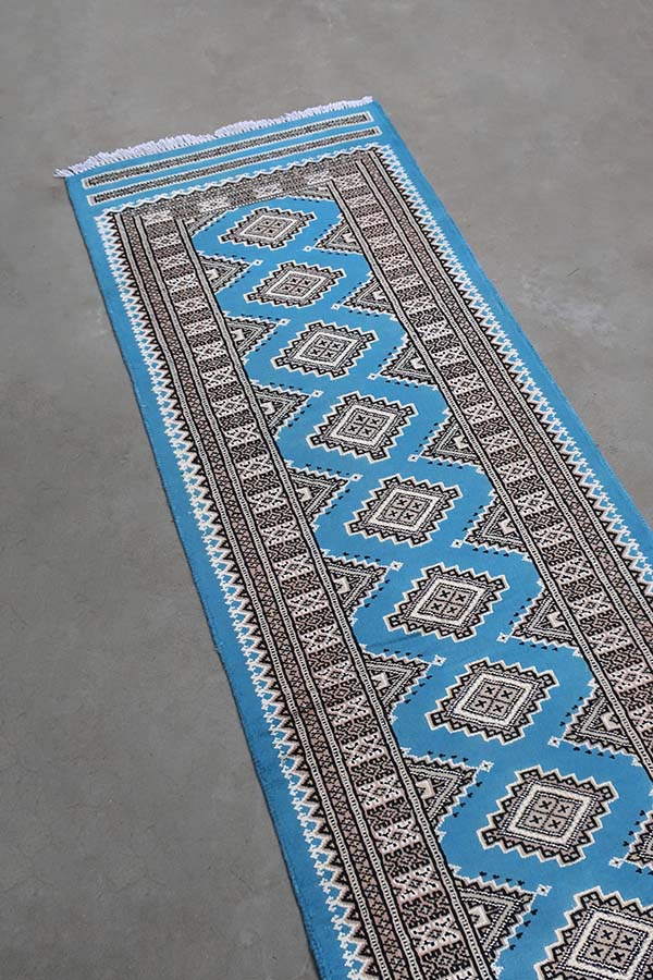 ブルーの廊下敷きパキスタン絨毯