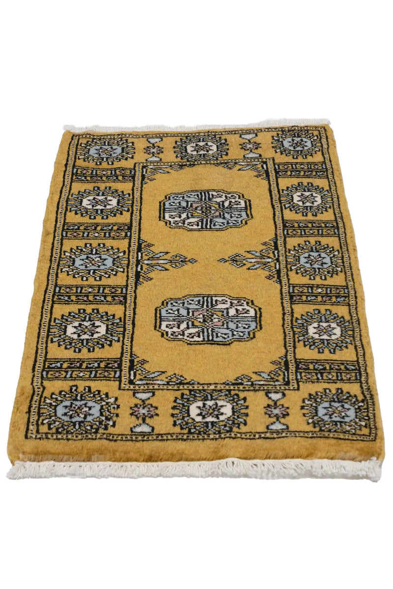 パキスタン絨毯(47x75cm)黄色 ボハラ柄 ペルシャ【ラグ専門店】