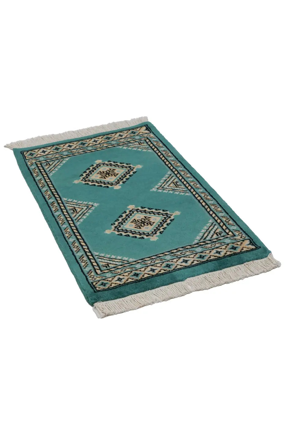 パキスタン絨毯 47×74cm 緑 玄関マット 手織り｜SATHI RUGS