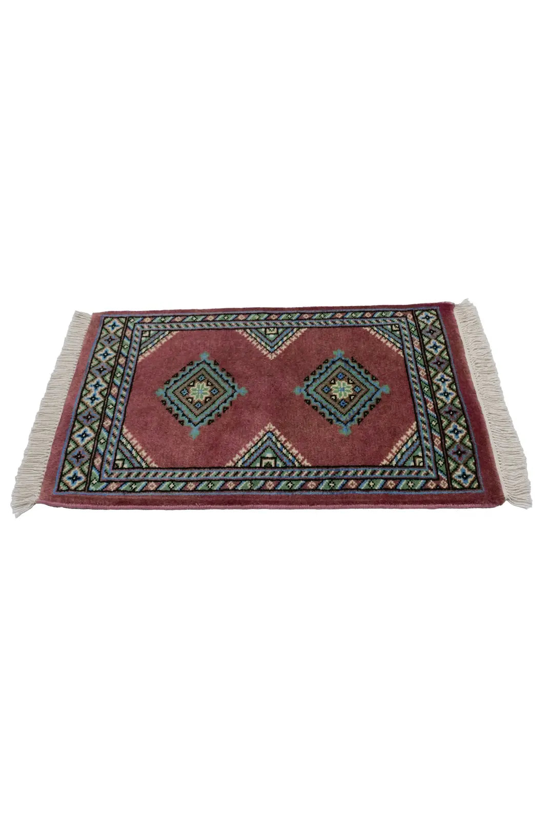 パキスタン絨毯 47×75cm ピンク 玄関マット 手織り｜SATHI RUGS
